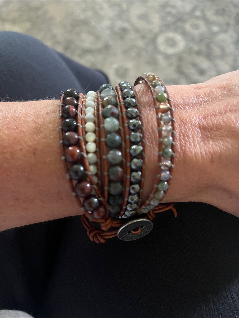 Handmade wrap precious stone leather wrap bracelet